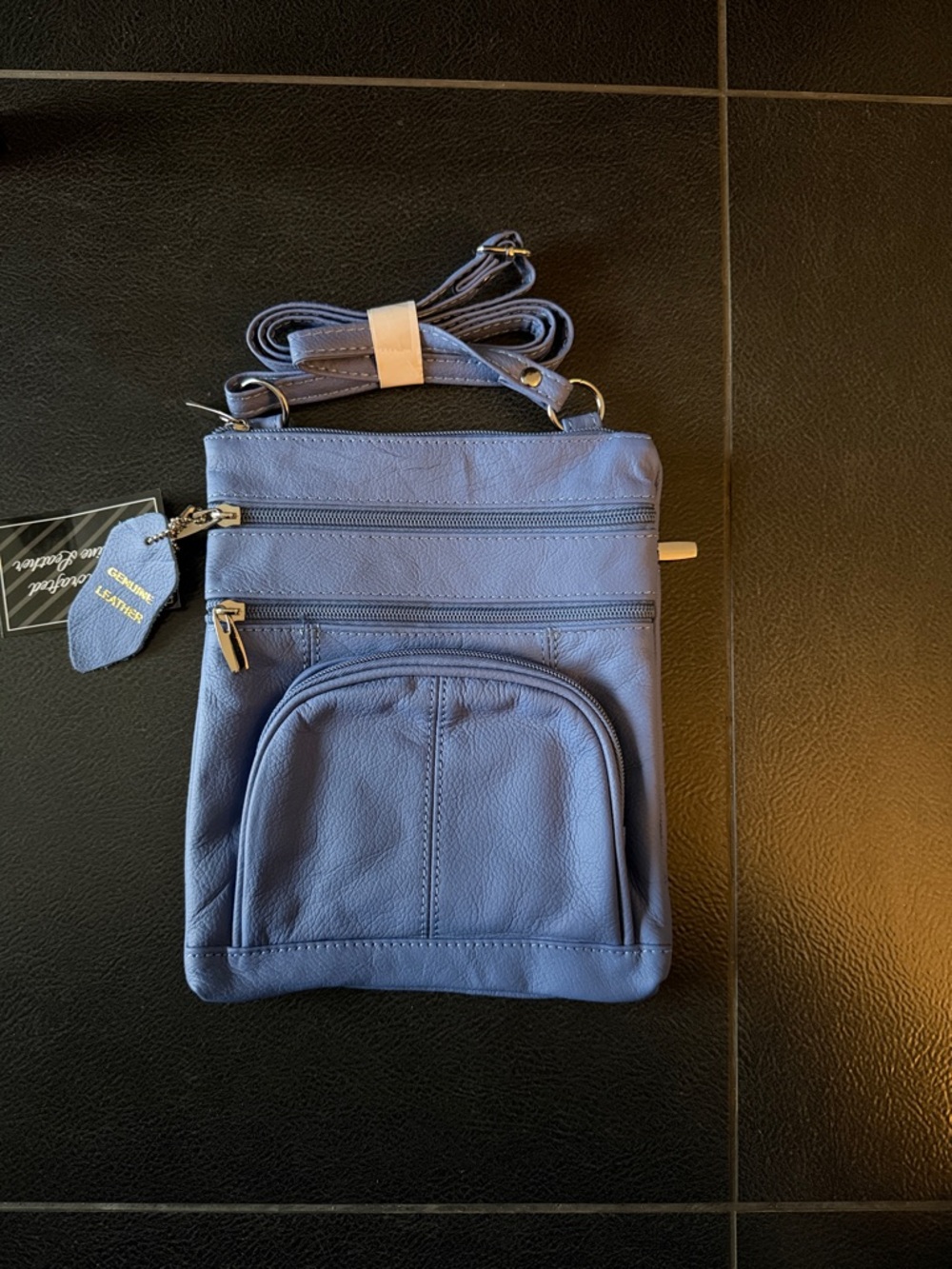 Roma Leathers Crossbody Leather Shoulder Bag in Periwinkle Blue